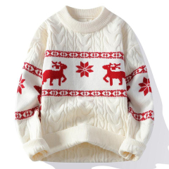 OEM ODM Red Reindeer Patterned Cable Knit Sweater