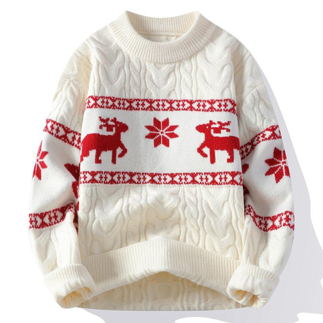 OEM ODM Red Reindeer Patterned Cable Knit Sweater