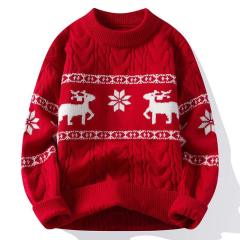 OEM ODM Red Reindeer Patterned Cable Knit Sweater