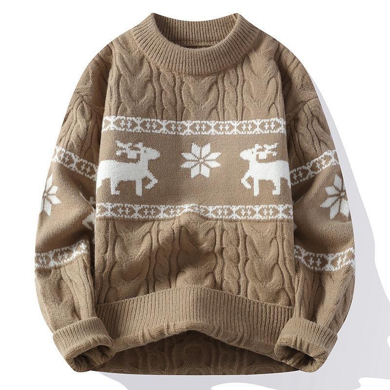 OEM ODM Red Reindeer Patterned Cable Knit Sweater