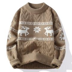 OEM ODM Red Reindeer Patterned Cable Knit Sweater