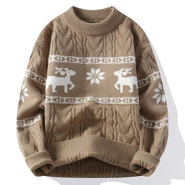 OEM ODM Red Reindeer Patterned Cable Knit Sweater