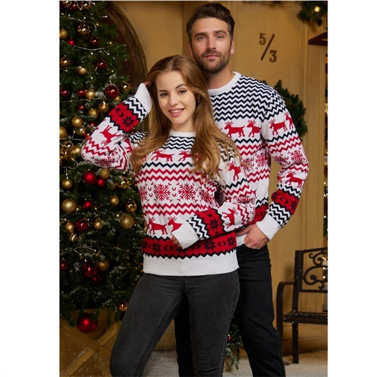 Customized Red and Navy Reindeer Pattern Christmas Sweater