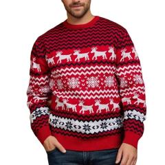 Customized Red and Navy Reindeer Pattern Christmas Sweater
