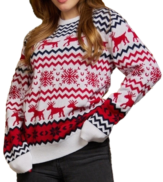 Customized Red and Navy Reindeer Pattern Christmas Sweater