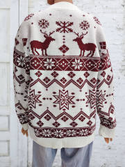 Wholesale Burgundy Reindeer & Snowflake Pattern Christmas Sweater