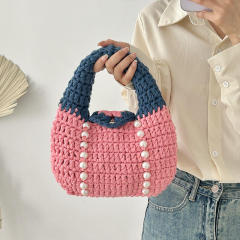 OEM ODM Pink and Navy Crochet Pearl Handbag