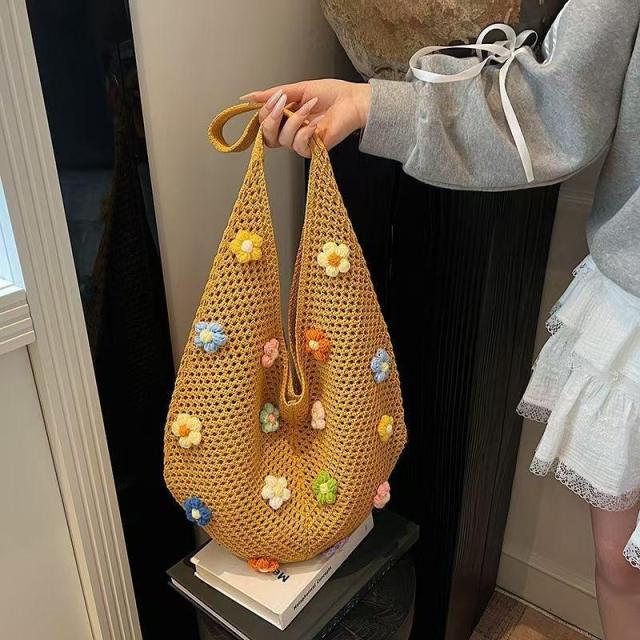 Customized Floral Crochet Tote Bag