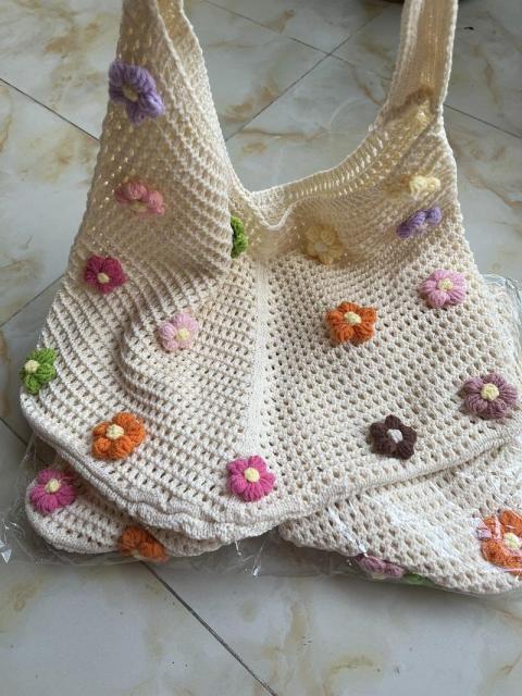 Customized Floral Crochet Tote Bag