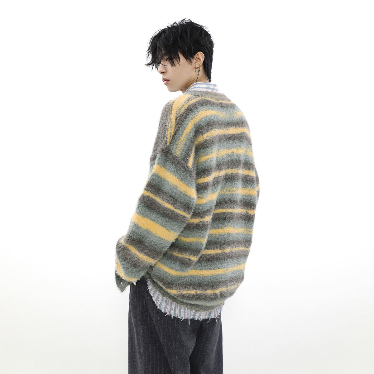 OEM ODM Gradient color mohair knitted cardigan