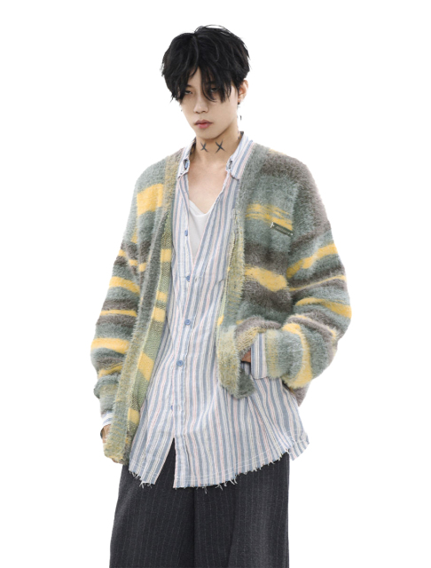 OEM ODM Gradient color mohair knitted cardigan