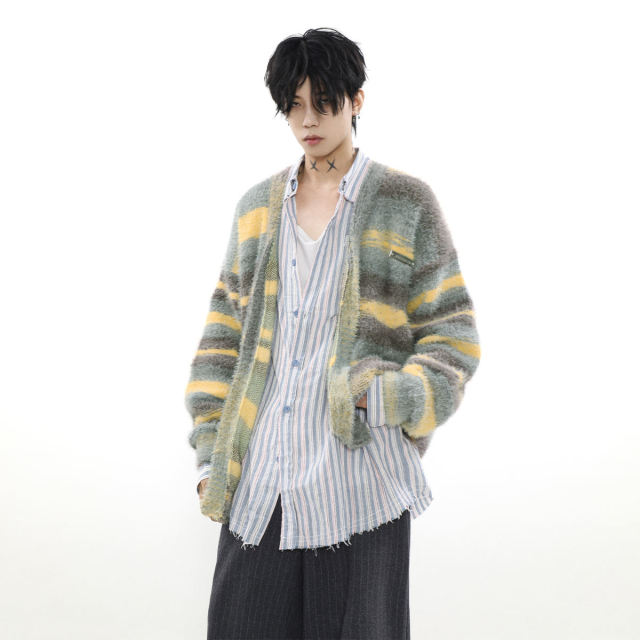 OEM ODM Gradient color mohair knitted cardigan