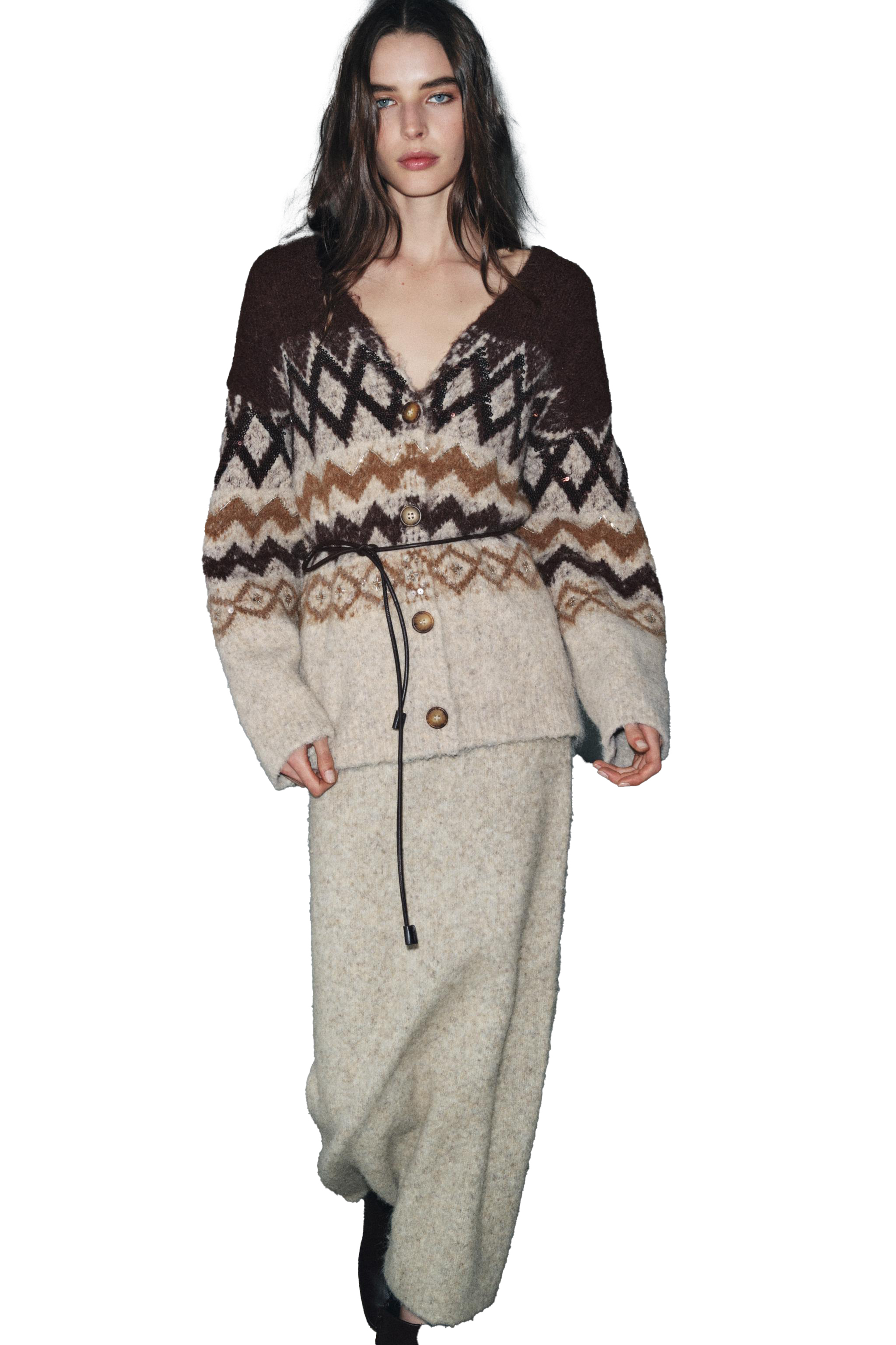 Factory Direct Women's Cozy Patterned Knit Cardigan and Skirt Set