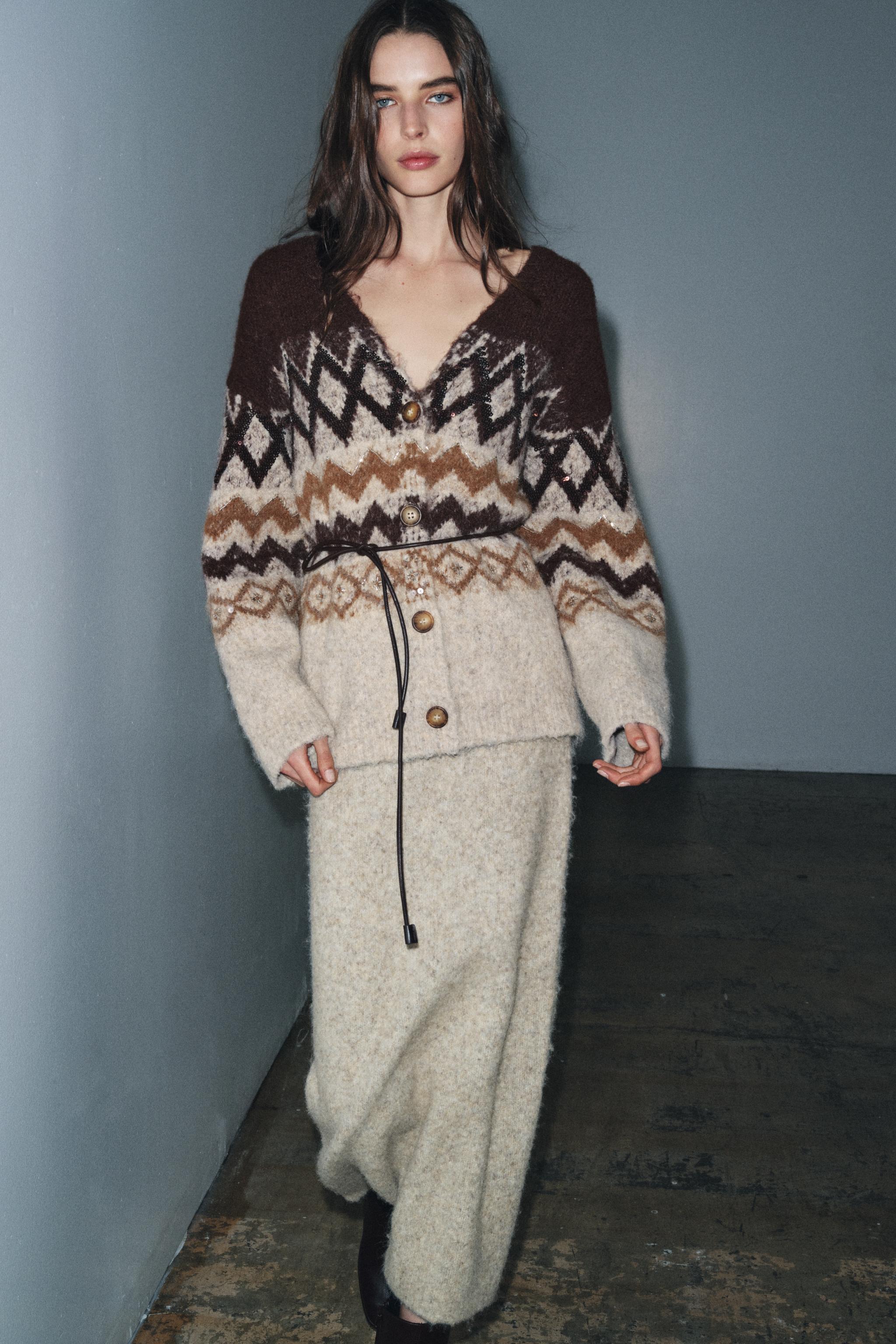 Factory Direct Women's Cozy Patterned Knit Cardigan and Skirt Set
