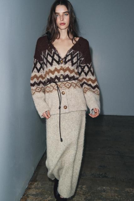 Factory Direct Women's Cozy Patterned Knit Cardigan and Skirt Set