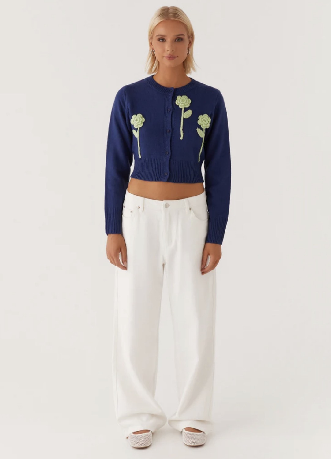 Customized Women's Cropped Floral Knit Cardigan