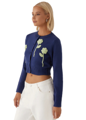 Customized Women's Cropped Floral Knit Cardigan