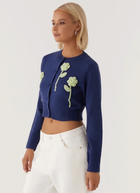 Customized Women's Cropped Floral Knit Cardigan