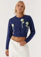 Customized Women's Cropped Floral Knit Cardigan