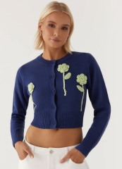 Customized Women's Cropped Floral Knit Cardigan