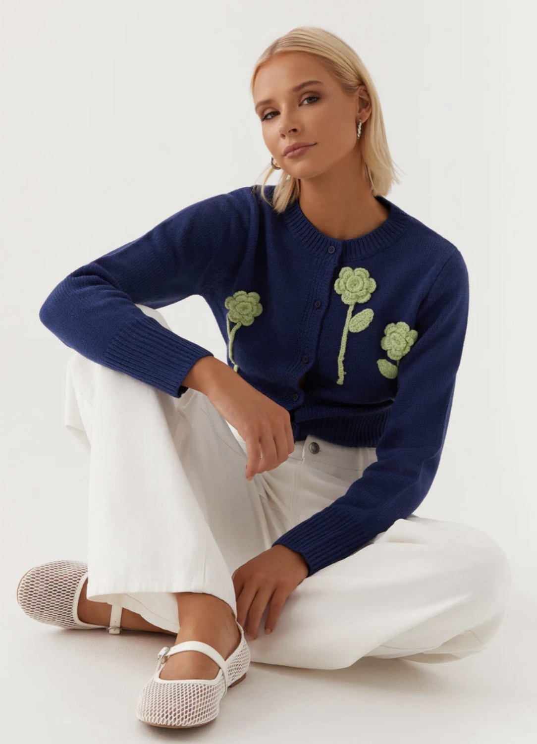 Customized Women's Cropped Floral Knit Cardigan