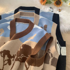 Factory Direct Landscape V-Neck Sleeveless Knit Sweater