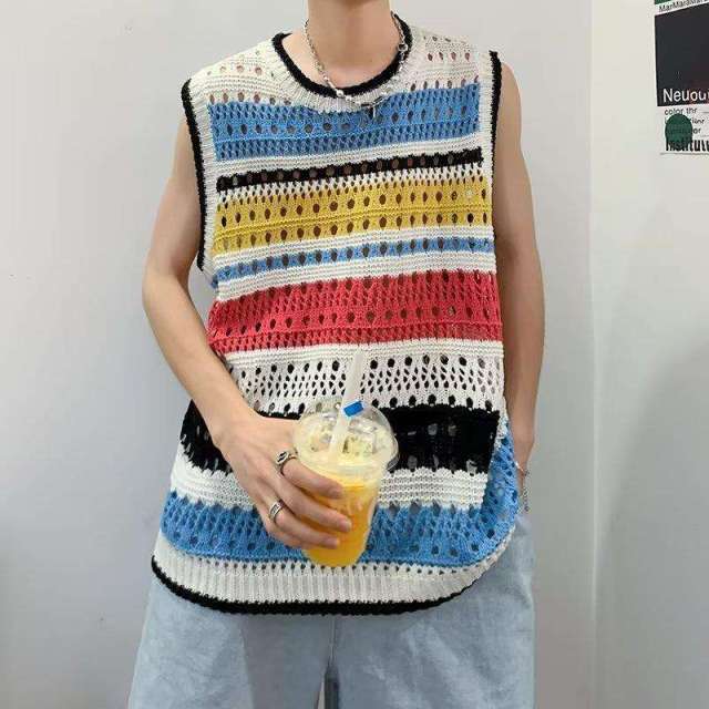 Wholesale  Striped Crochet Sleeveless Vest