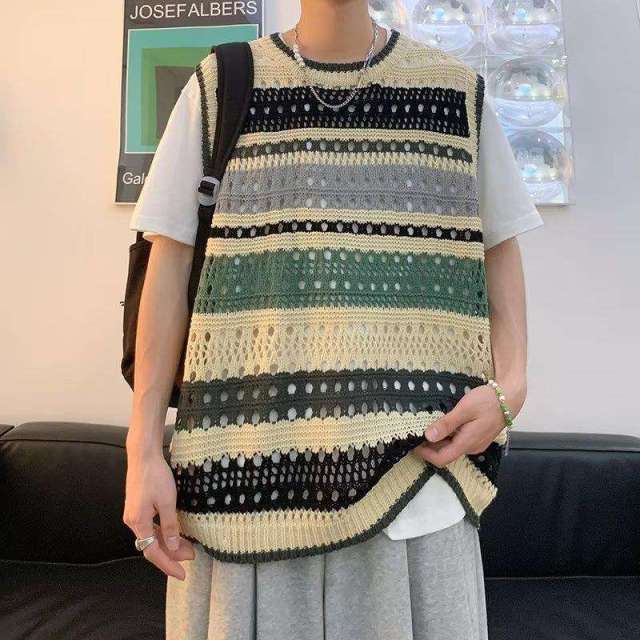 Wholesale  Striped Crochet Sleeveless Vest