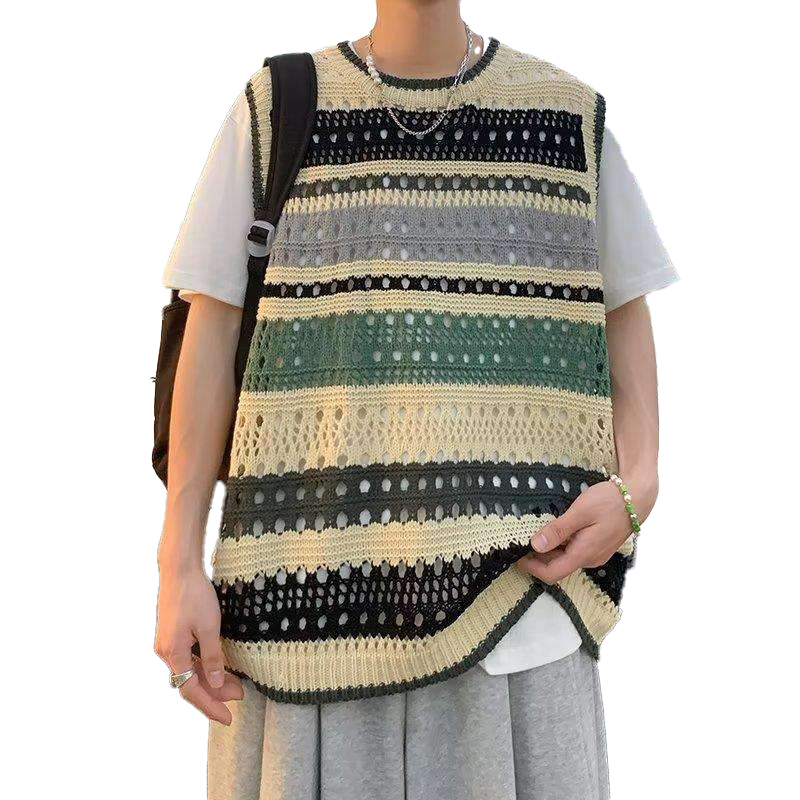 Wholesale  Striped Crochet Sleeveless Vest
