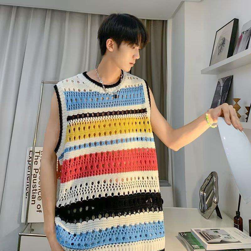 Wholesale  Striped Crochet Sleeveless Vest