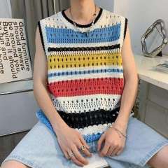 Wholesale  Striped Crochet Sleeveless Vest