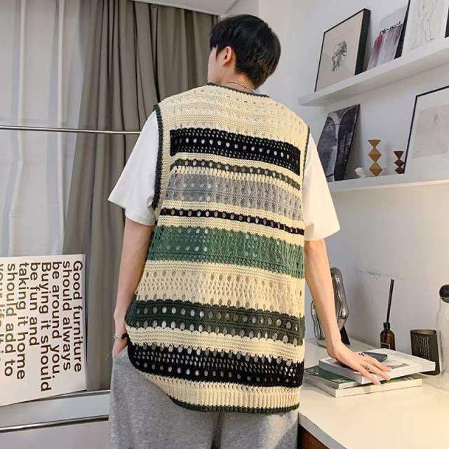 Wholesale  Striped Crochet Sleeveless Vest
