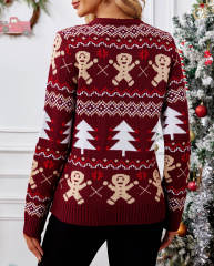 OEM ODM  Red Reindeer Patterned Cable Knit Sweater