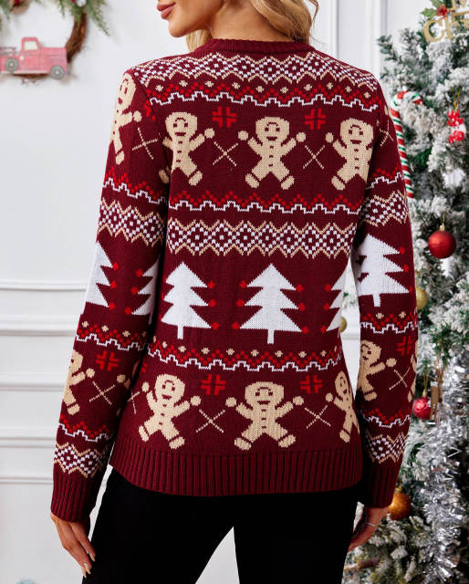 OEM ODM  Red Reindeer Patterned Cable Knit Sweater