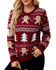 OEM ODM  Red Reindeer Patterned Cable Knit Sweater