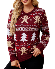 OEM ODM  Red Reindeer Patterned Cable Knit Sweater