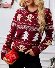 OEM ODM  Red Reindeer Patterned Cable Knit Sweater
