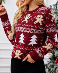 OEM ODM  Red Reindeer Patterned Cable Knit Sweater