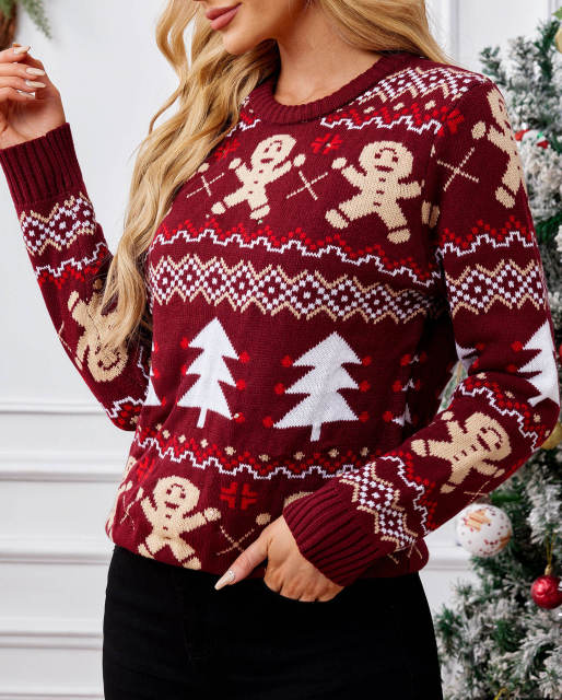 OEM ODM  Red Reindeer Patterned Cable Knit Sweater