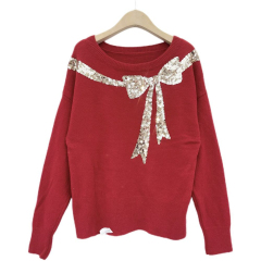 Wholesale-Sequin Bow Christmas Sweater