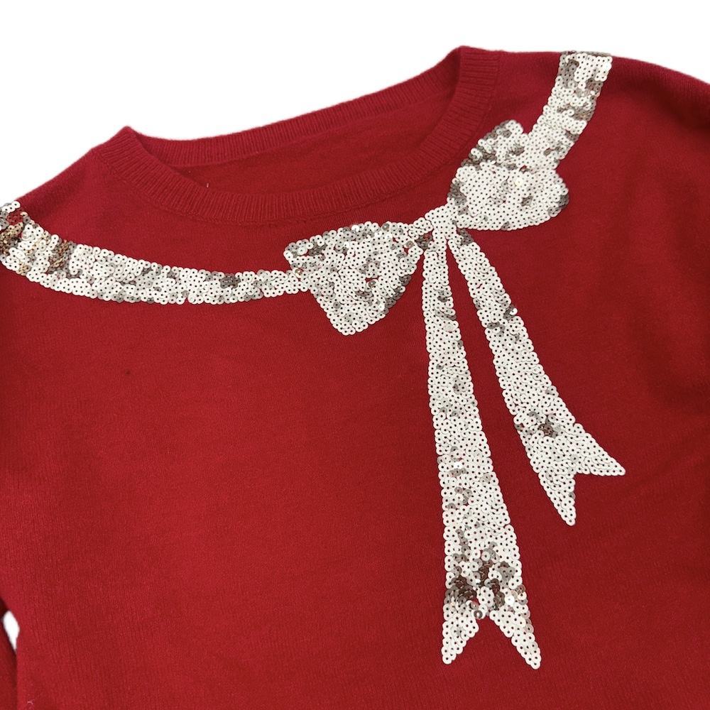 Wholesale-Sequin Bow Christmas Sweater