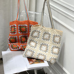 OEM ODM Handmade Crochet Granny Square Tote Bag