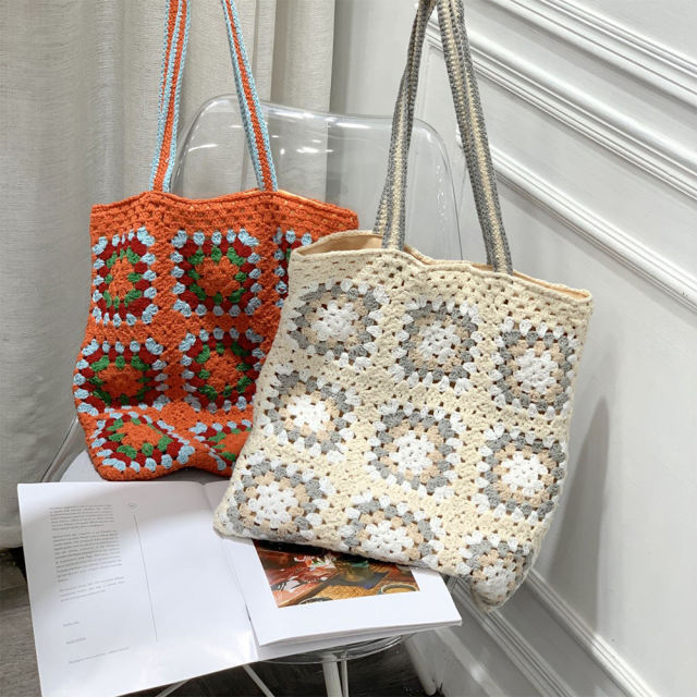 OEM ODM Handmade Crochet Granny Square Tote Bag