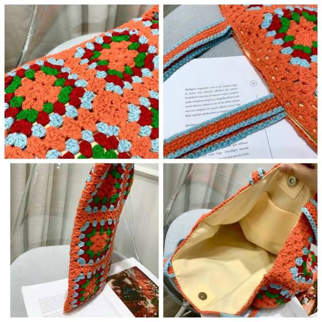 OEM ODM Handmade Crochet Granny Square Tote Bag