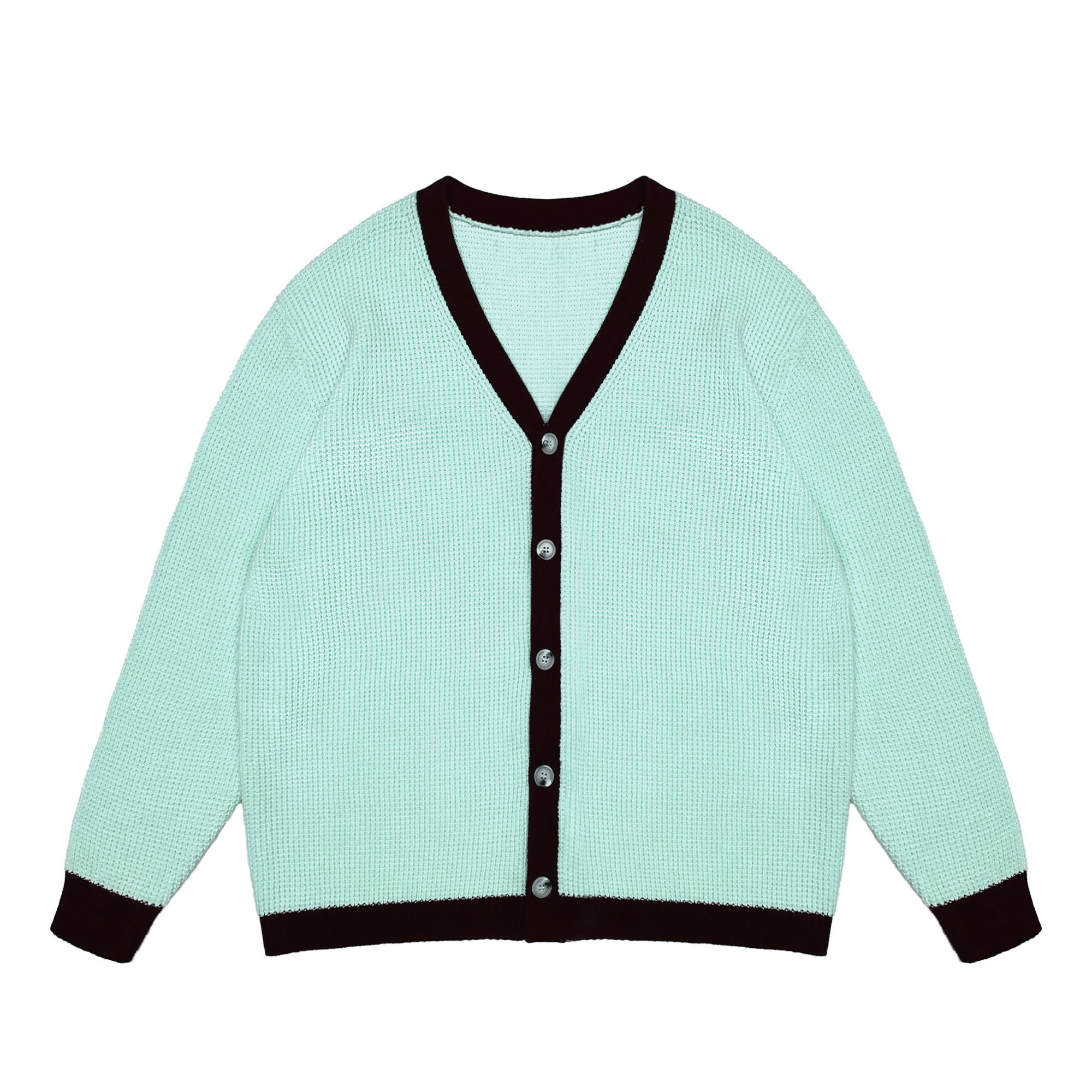 OEM ODM Women's Cream V-Neck Cardigan with Navy Trim