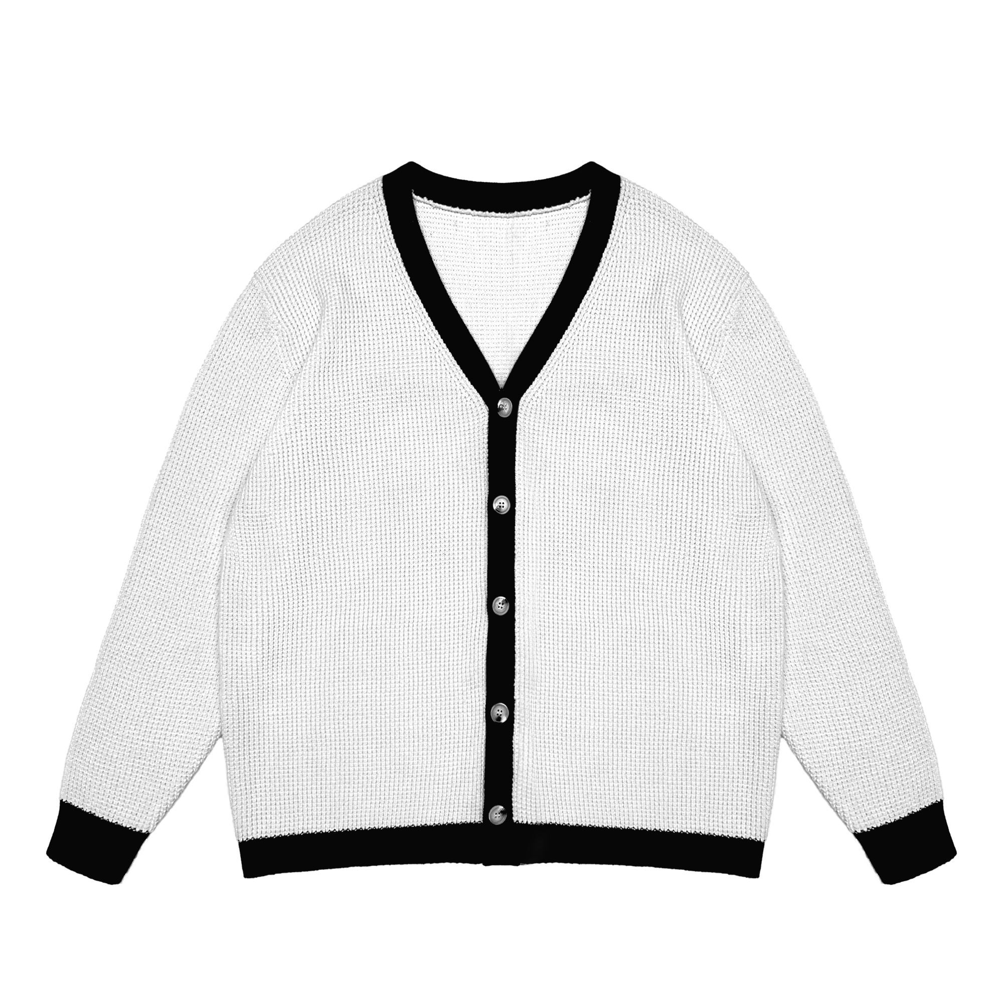 OEM ODM Women's Cream V-Neck Cardigan with Navy Trim