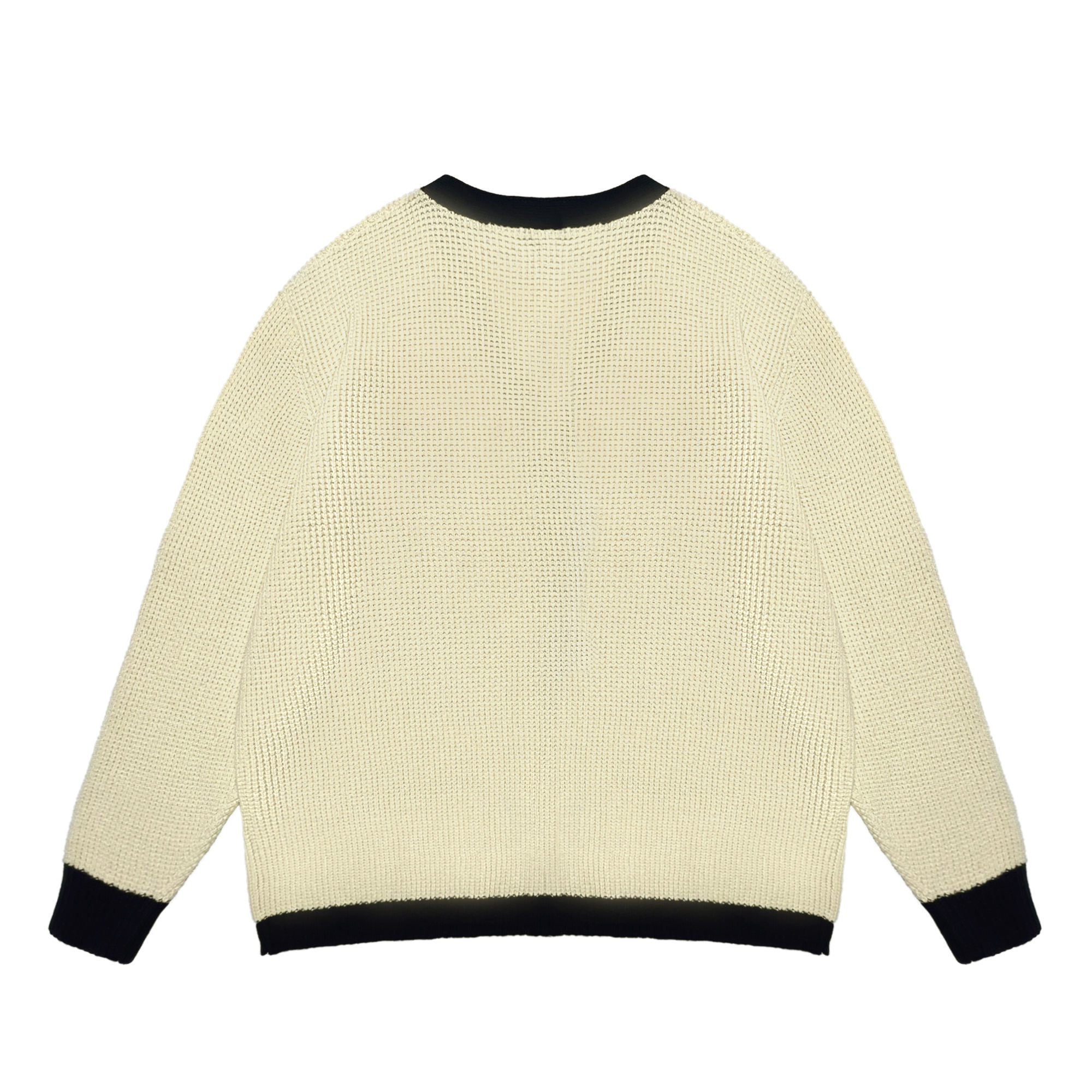 OEM ODM Women's Cream V-Neck Cardigan with Navy Trim