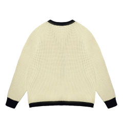 OEM ODM Women's Cream V-Neck Cardigan with Navy Trim