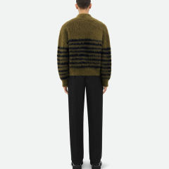 OEM ODM Women's Olive Green Striped Turtleneck Sweater