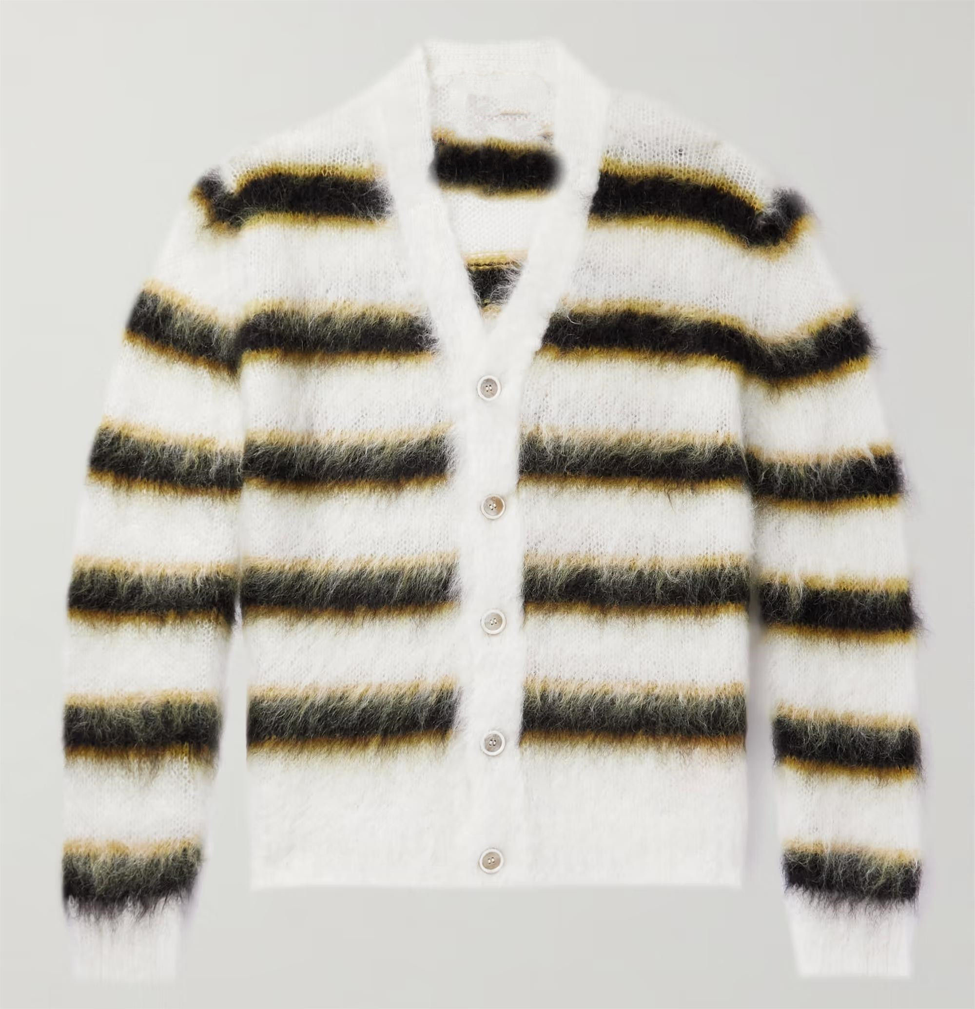 OEM ODM Women's Striped Mohair Cardigan with V-Neck and Button Closure
